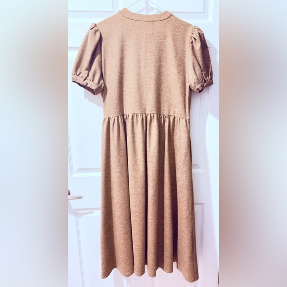 HOUSE OF BRUAR V-Neck Midi Dress with Button Front in Taupe 100% Merino wool 16 - Picture 3 of 8
